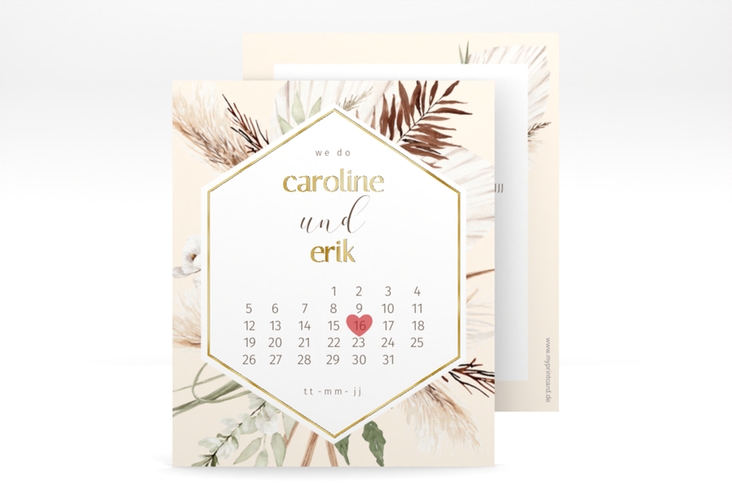Save the Date-Kalenderblatt Bohemian Kalenderblatt-Karte beige gold