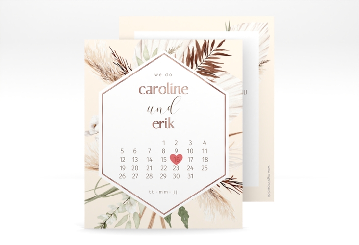 Save the Date-Kalenderblatt Bohemian Kalenderblatt-Karte beige rosegold