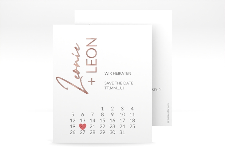 Save the Date-Kalenderblatt Your Name Kalenderblatt-Karte weiss rosegold