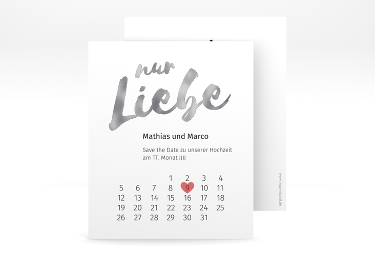 Save the Date-Kalenderblatt Message Kalenderblatt-Karte weiss silber