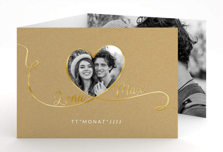 Hochzeitseinladung Herzensbund A6 Doppel-Klappkarte weiss gold