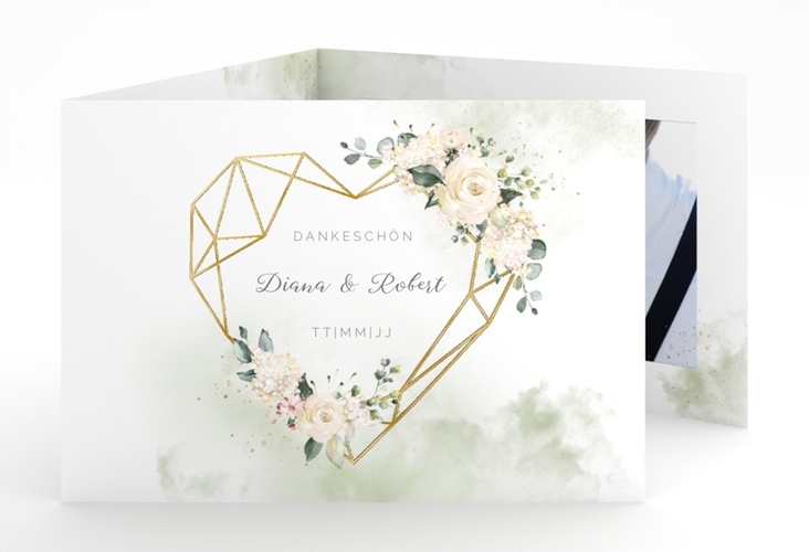 Danksagungskarte Hochzeit Adore A6 Doppel-Klappkarte gruen gold