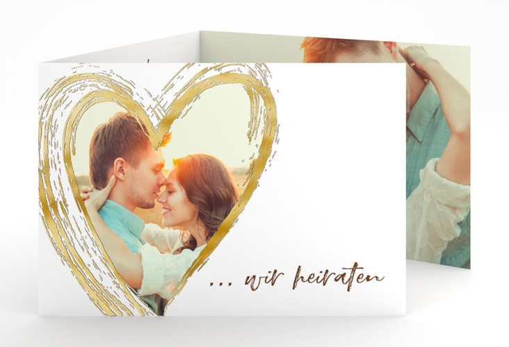 Hochzeitseinladung Liebe A6 Doppel-Klappkarte braun gold