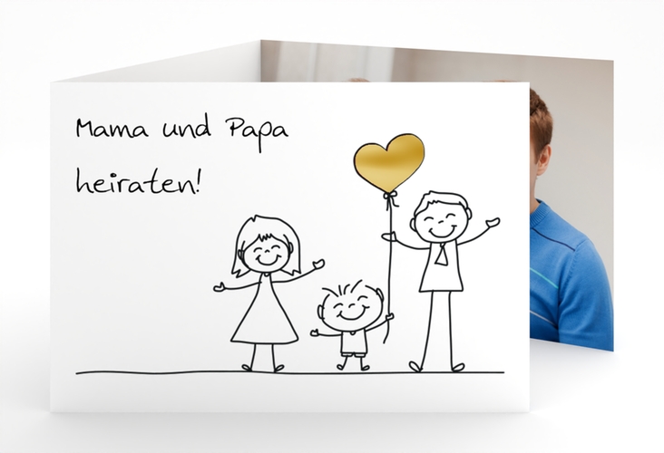Hochzeitseinladung Family A6 Doppel-Klappkarte weiss gold