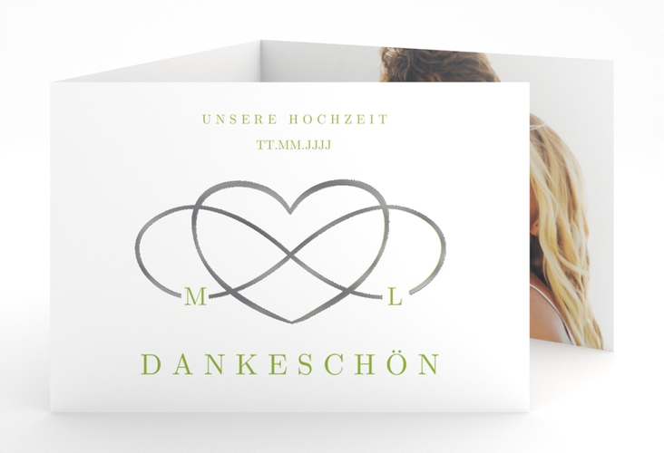 Danksagungskarte Hochzeit Infinity A6 Doppel-Klappkarte gruen silber