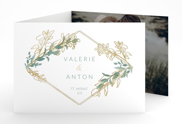 Hochzeitseinladung Verde A6 Doppel-Klappkarte weiss gold