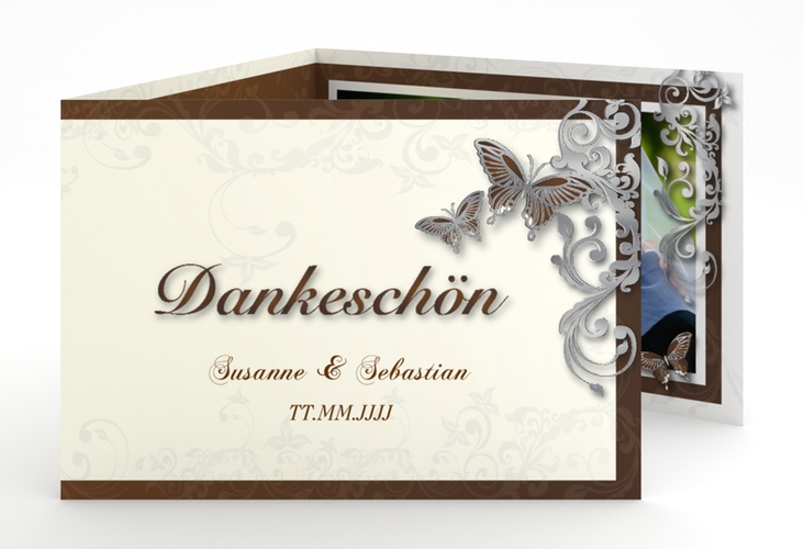 Danksagungskarte Hochzeit Toulouse A6 Doppel-Klappkarte braun silber