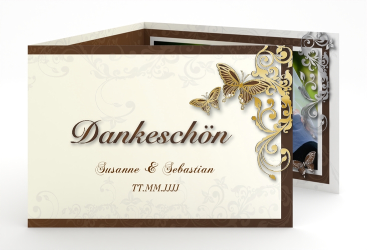Danksagungskarte Hochzeit Toulouse A6 Doppel-Klappkarte braun gold