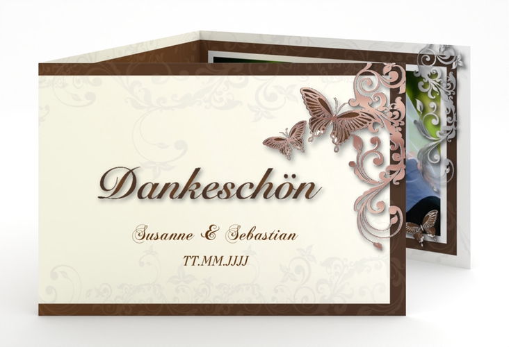 Danksagungskarte Hochzeit Toulouse A6 Doppel-Klappkarte braun rosegold