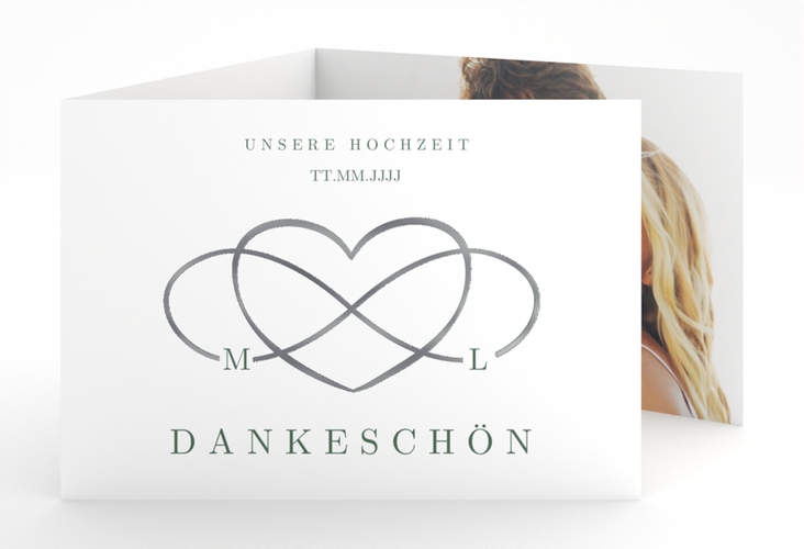 Danksagungskarte Hochzeit Infinity A6 Doppel-Klappkarte gruen silber