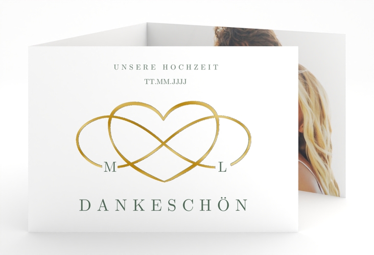 Danksagungskarte Hochzeit Infinity A6 Doppel-Klappkarte gruen gold