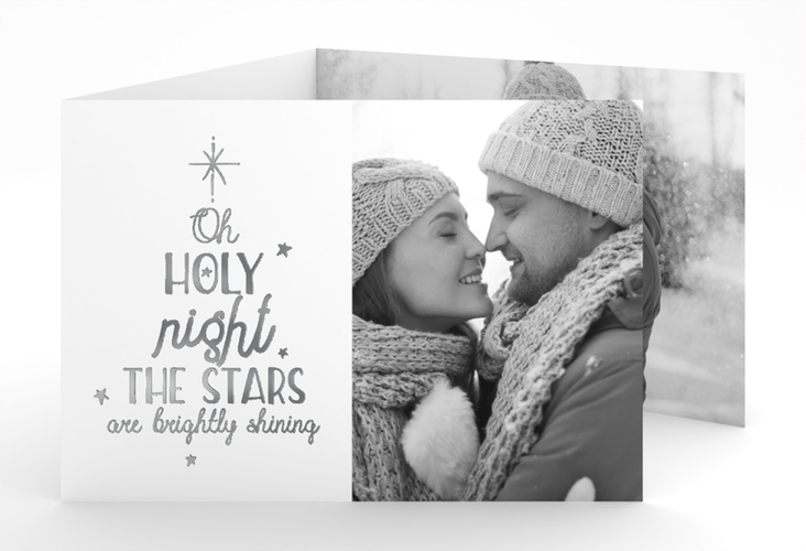 Weihnachtskarte Winterhimmel A6 Doppel-Klappkarte gruen silber