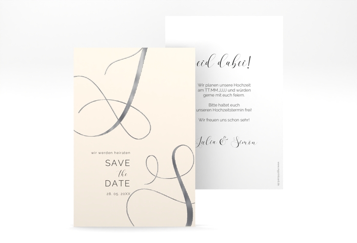 Save the Date-Karte Eheschließung A6 Karte hoch beige silber