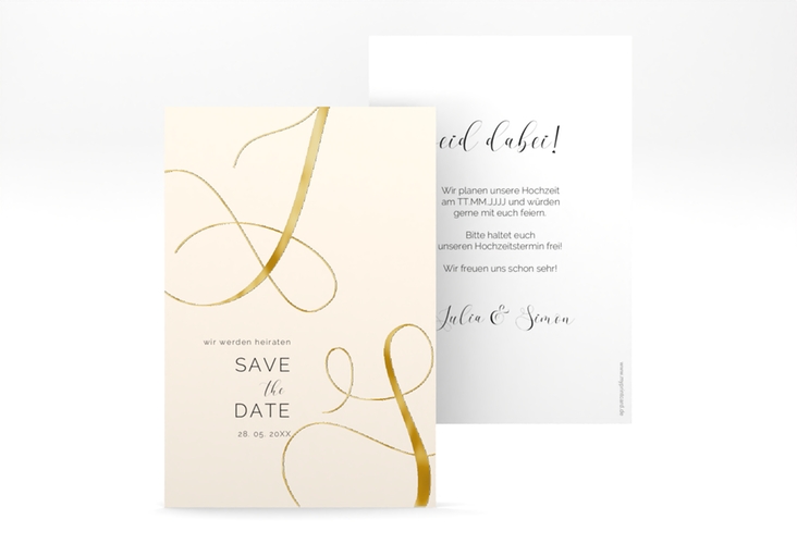 Save the Date-Karte Eheschließung A6 Karte hoch beige gold