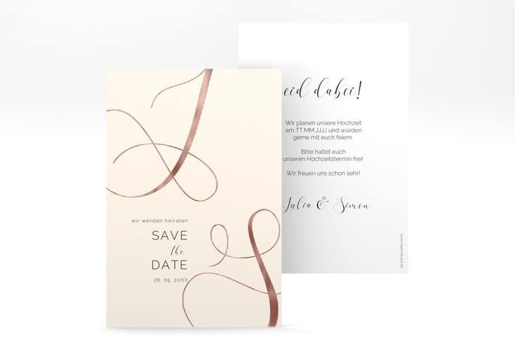 Save the Date-Karte Eheschließung A6 Karte hoch beige rosegold
