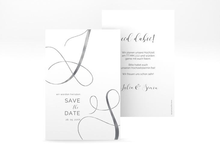 Save the Date-Karte Eheschließung A6 Karte hoch weiss silber