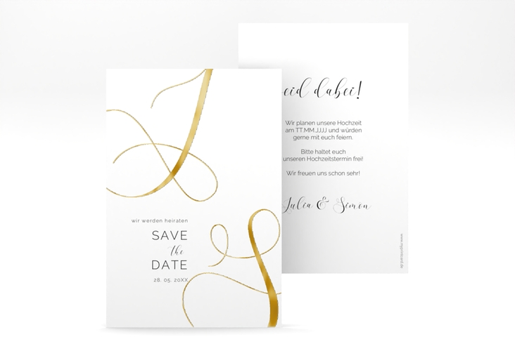 Save the Date-Karte Eheschließung A6 Karte hoch weiss gold