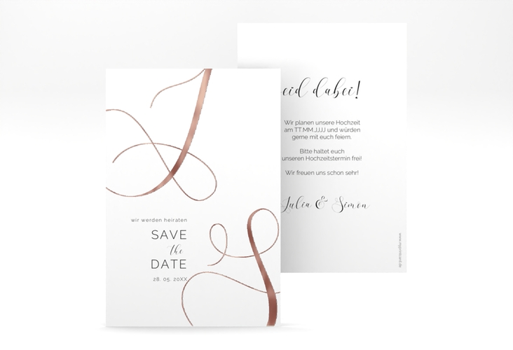 Save the Date-Karte Eheschließung A6 Karte hoch weiss rosegold