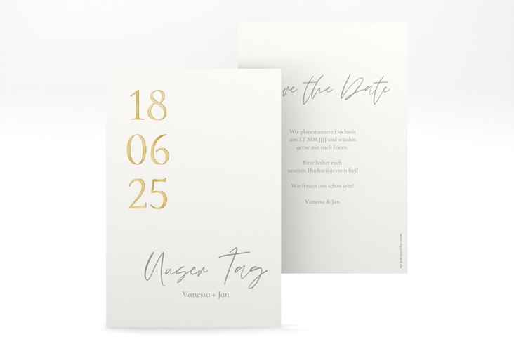Save the Date-Karte Day A6 Karte hoch weiss gold mit Datum im minimalistischen Design