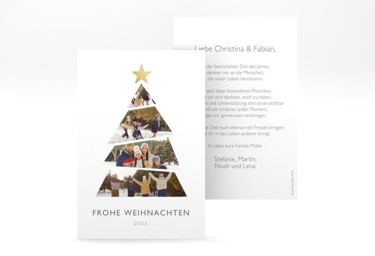 Weihnachtskarte Bilderbaum A6 Karte hoch weiss gold