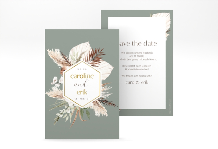 Save the Date-Karte Bohemian A6 Karte hoch gruen gold