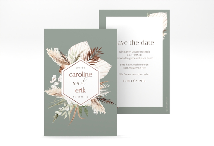 Save the Date-Karte Bohemian A6 Karte hoch gruen rosegold