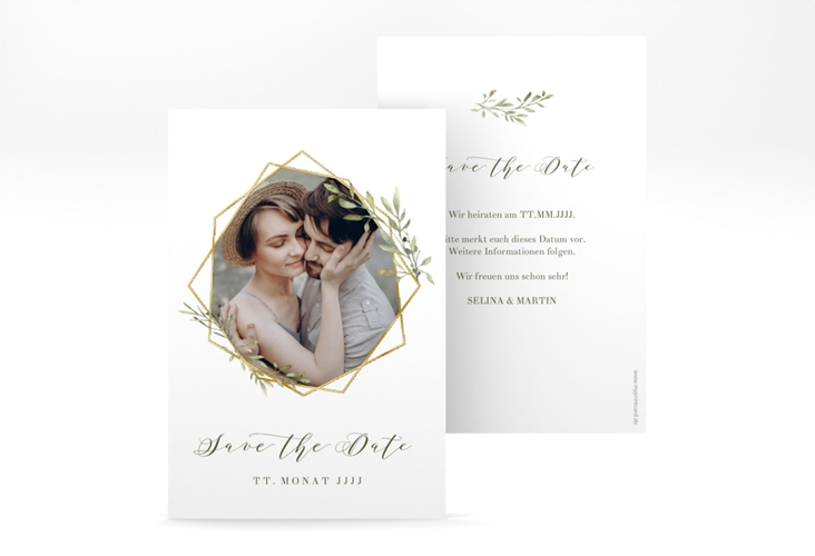 Save the Date-Karte Acacia A6 Karte hoch weiss gold