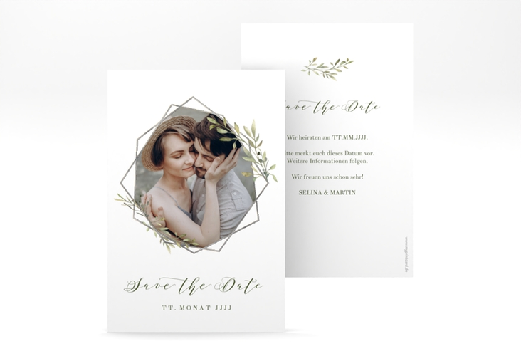 Save the Date-Karte Acacia A6 Karte hoch weiss silber
