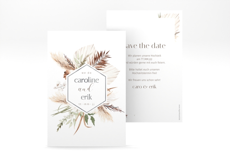 Save the Date-Karte Bohemian A6 Karte hoch weiss silber