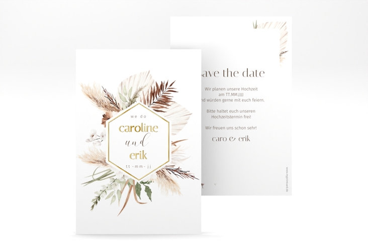 Save the Date-Karte Bohemian A6 Karte hoch weiss gold