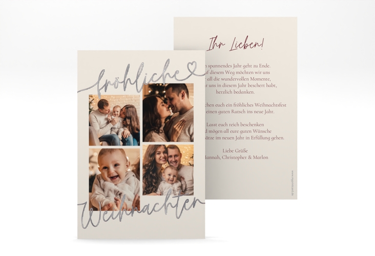 Weihnachtskarte Christmas Feeling A6 Karte hoch beige silber