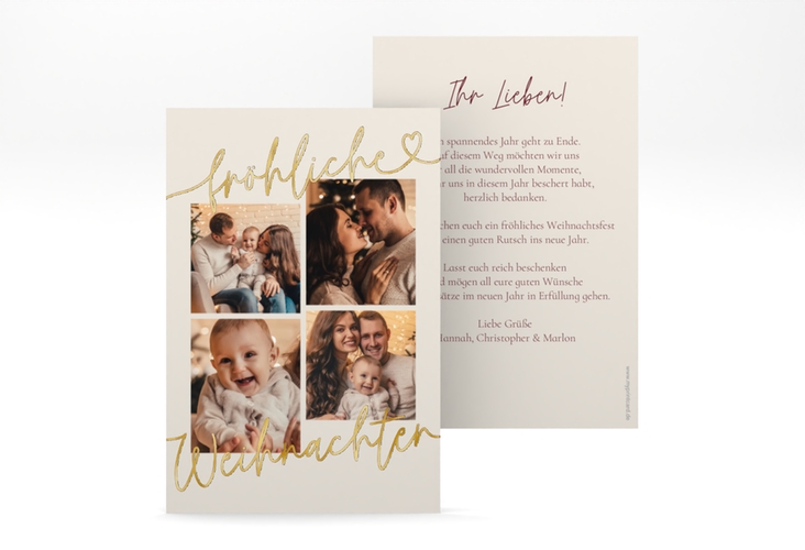Weihnachtskarte Christmas Feeling A6 Karte hoch beige gold