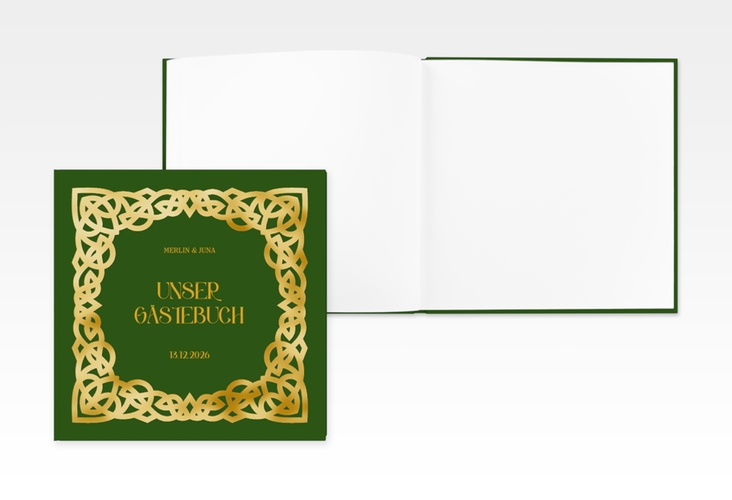 Gästebuch Creation Celtic 20 x 20 cm, Hardcover gruen gold mit keltischem Knoten in irischen Farben