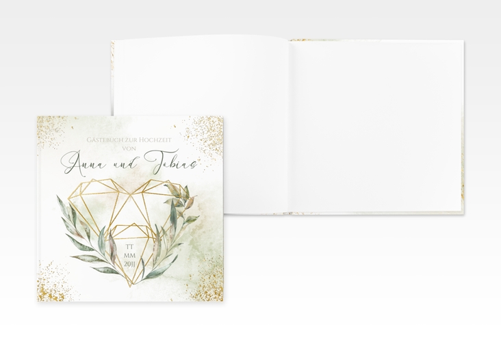 Gästebuch Creation Heartfelt 20 x 20 cm, Hardcover weiss gold mit Diamanten im Geometric Design