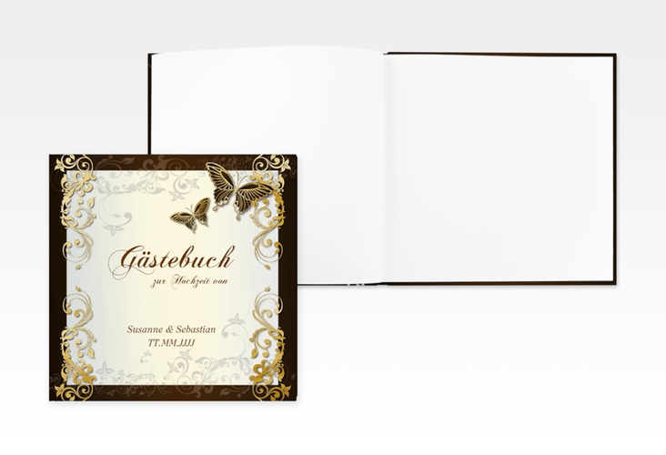Gästebuch Creation Toulouse 20 x 20 cm, Hardcover braun gold romantisch mit Schmetterlingen