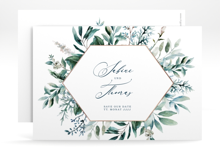 Save the Date-Karte Lumiere A6 Karte quer weiss rosegold