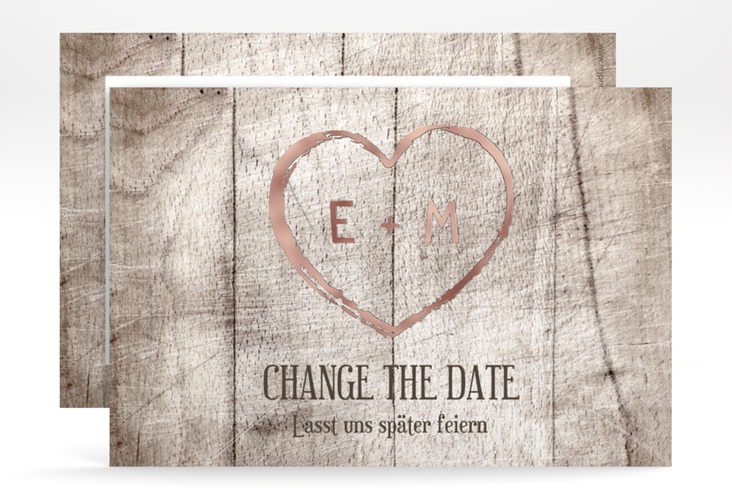 Change the Date-Karte Wood A6 Karte quer weiss rosegold