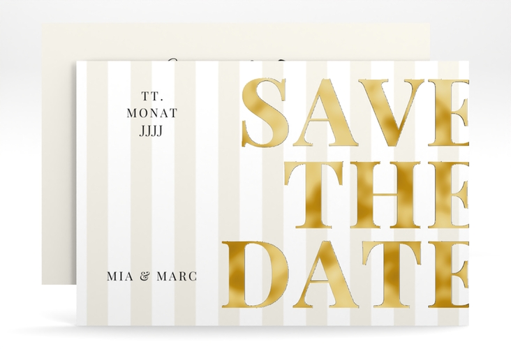 Save the Date-Karte Streifen A6 Karte quer beige gold
