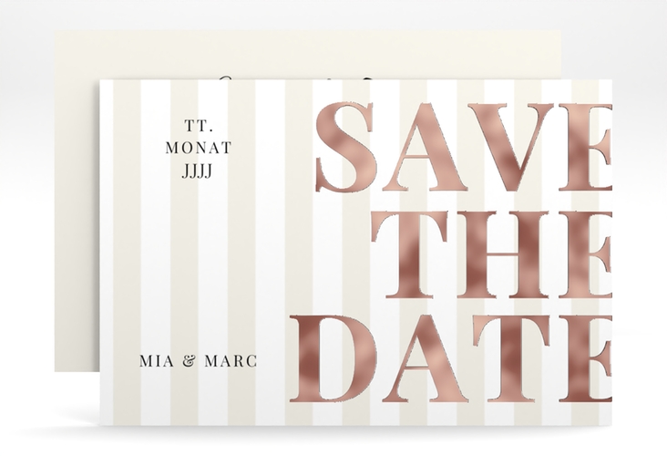 Save the Date-Karte Streifen A6 Karte quer beige rosegold