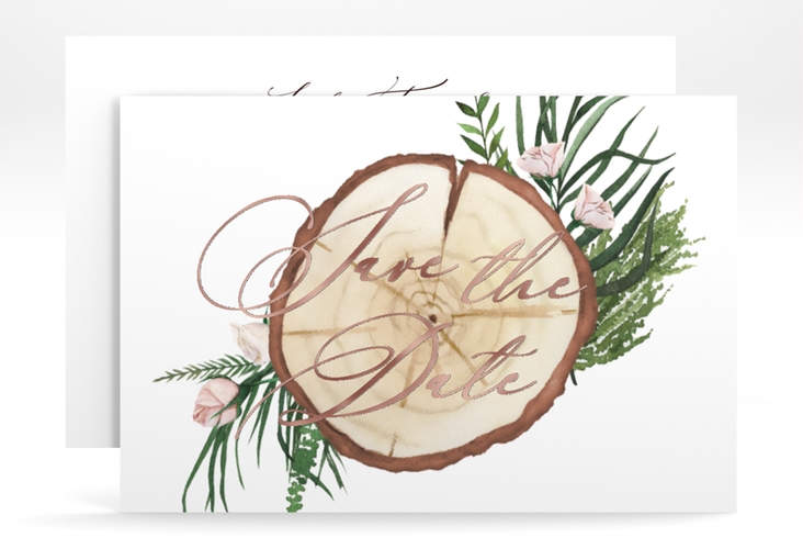 Save the Date-Karte Woodland A6 Karte quer weiss rosegold