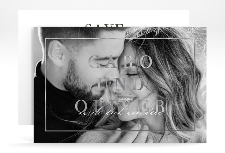 Save the Date-Karte Moment A6 Karte quer gruen silber