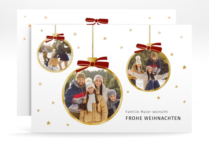 Weihnachtskarte Weihnachtsglanz A6 Karte quer weiss gold für Weihnachtsgrüße mit Familienfoto