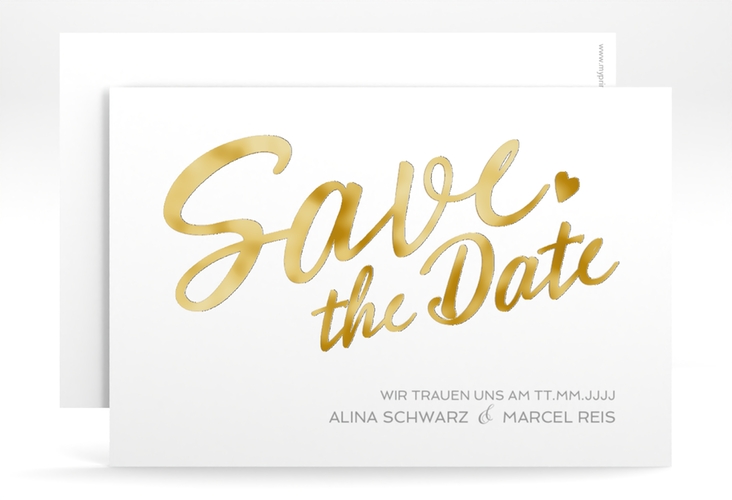 Save the Date-Karte Glam A6 Karte quer weiss gold