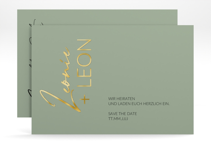 Save the Date-Karte Your Name A6 Karte quer gruen gold