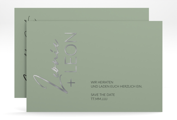 Save the Date-Karte Your Name A6 Karte quer gruen silber