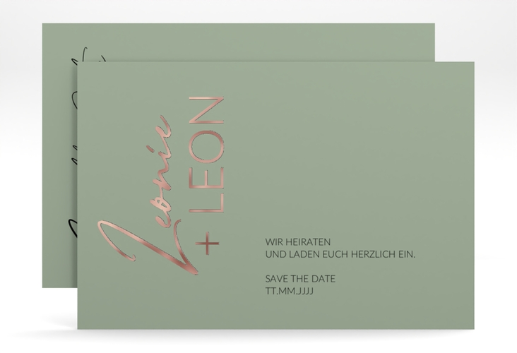 Save the Date-Karte Your Name A6 Karte quer gruen rosegold