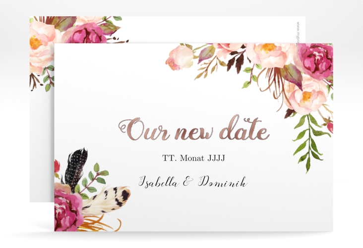 Change the Date-Karte Flowers A6 Karte quer weiss rosegold mit bunten Aquarell-Blumen