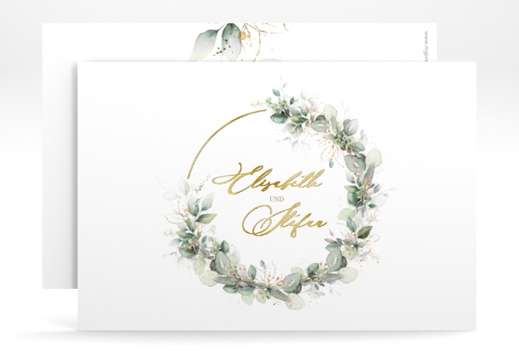 Save the Date-Karte Selvatica A6 Karte quer weiss gold mit Eukalyptus-Kranz
