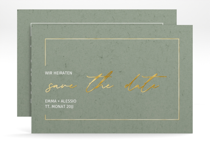 Save the Date-Karte Simple Line A6 Karte quer gruen gold
