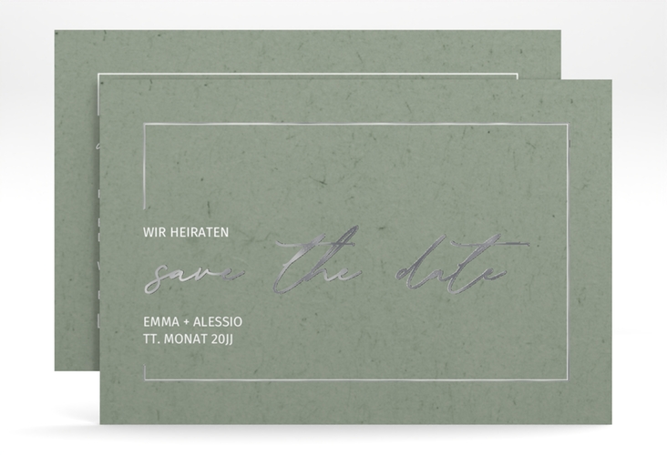 Save the Date-Karte Simple Line A6 Karte quer gruen silber